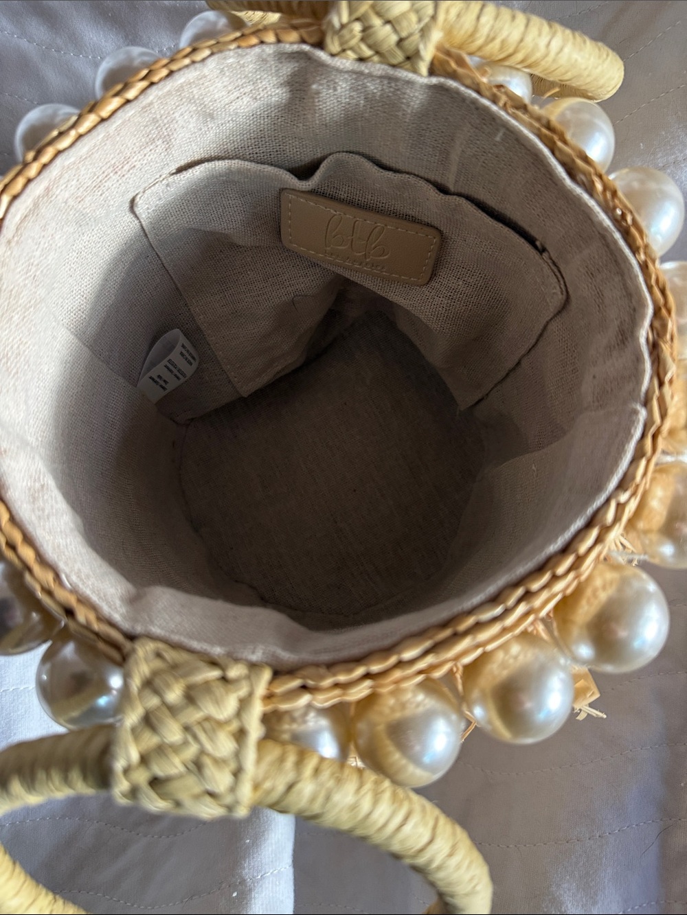 Pearl-Trim Straw Fringe Mini Bag - Natural - Picture 2 of 4
